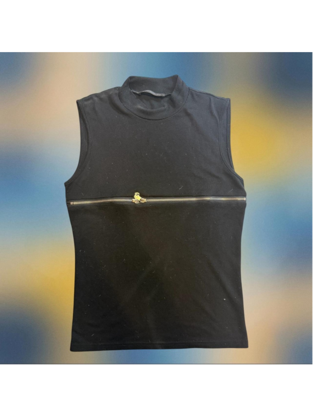 Black Mock Neck Sleeveless Zipper Top